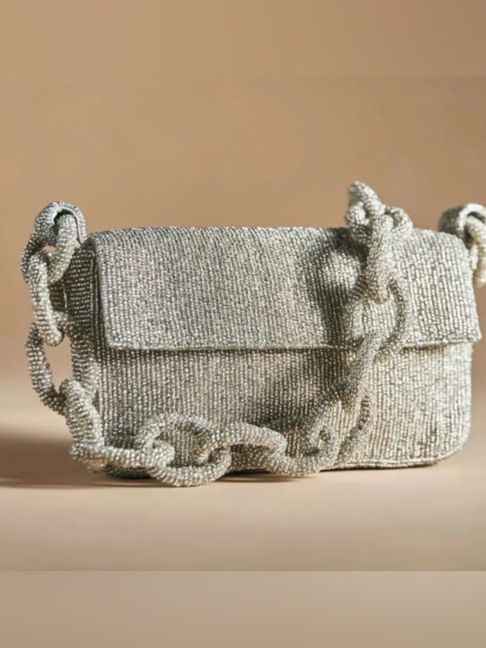 Anthropologie Fiona Beaded Bag Chain Edition Silver NWT - Picture 2 of 10